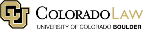 University logo, CU printed in gold and black, followed by Colorado Law.  Underneath it reads Univesrity of Colorado Boulder