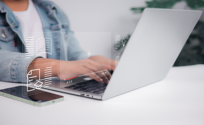 Person using laptop to look at data