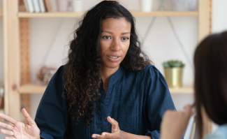 Law student speaking with advisor