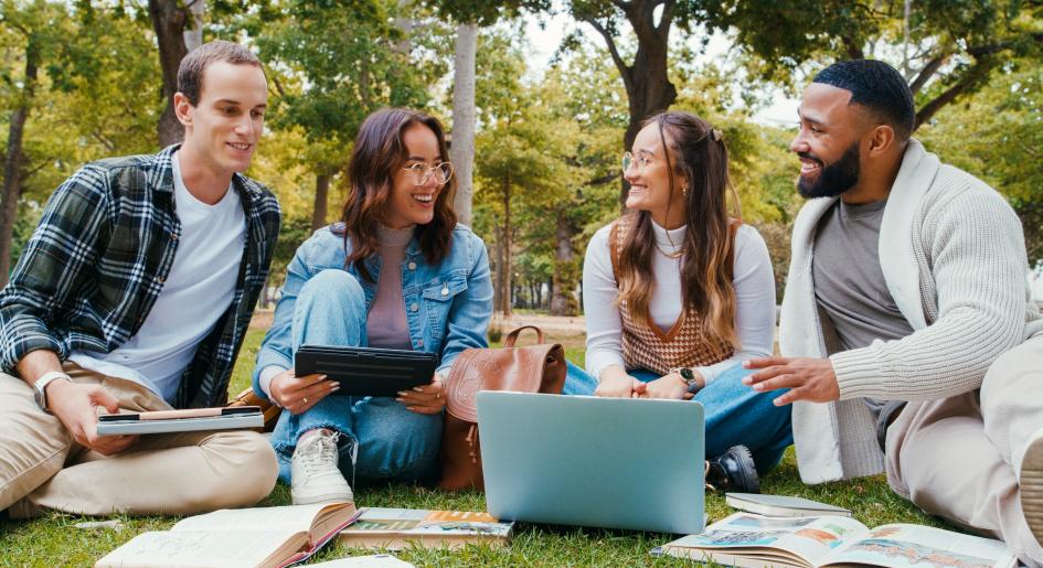 Prospective law students studying together on campus