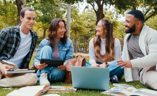 Prospective law students studying together on campus